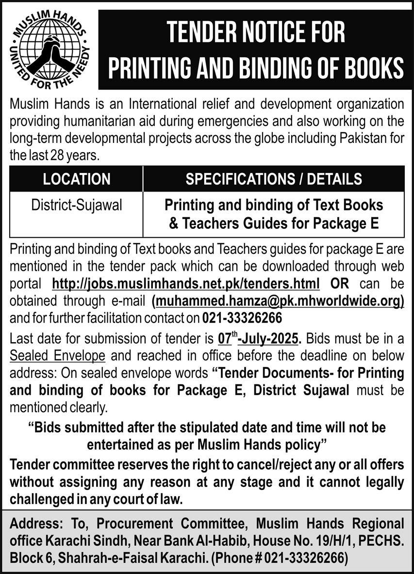 Muslim Hands Karachi Tender Notice